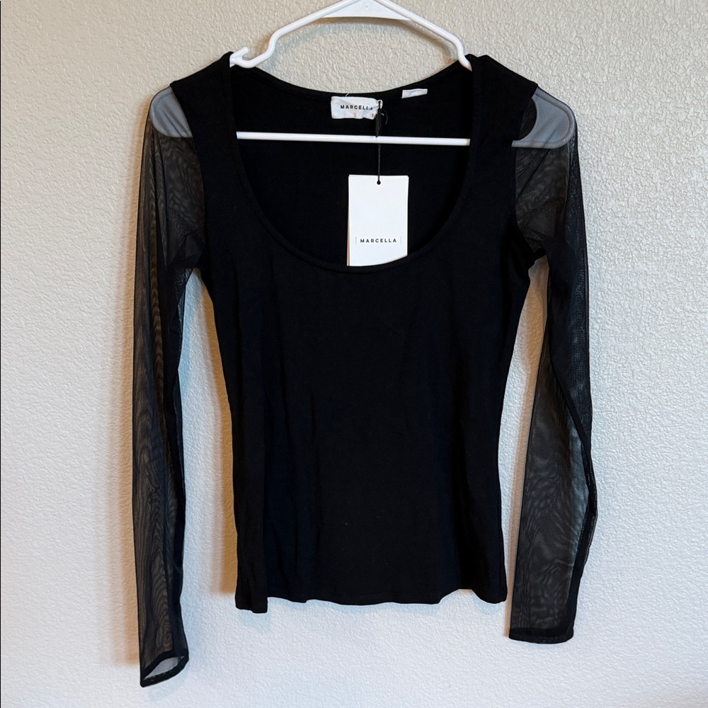 MARELLA Black Sheer Sleeve Blouse